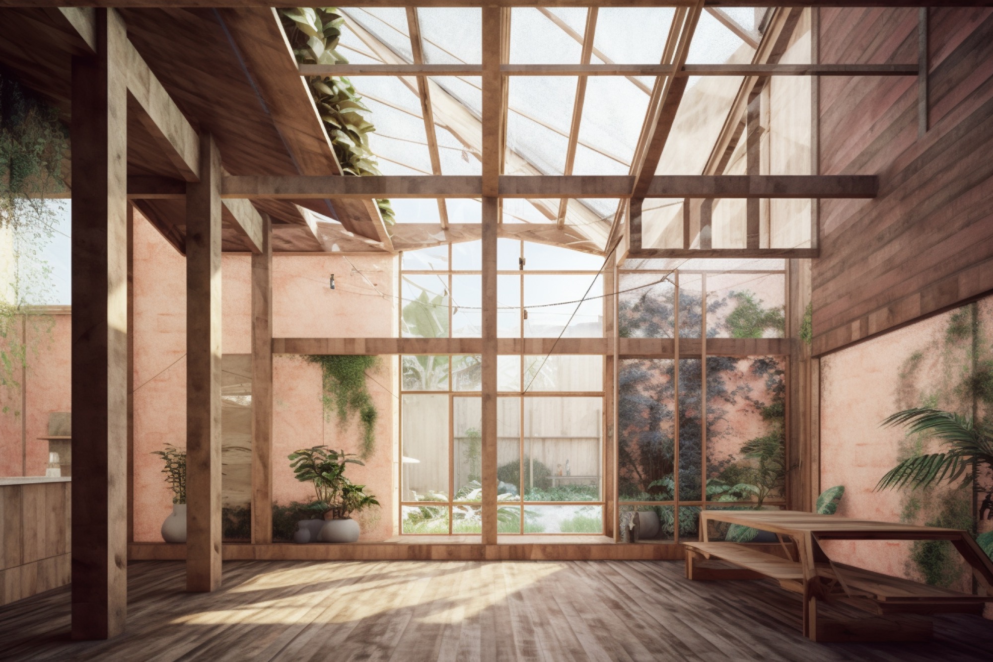 AI-generated interior view of a sustainable low-carbon co-living house