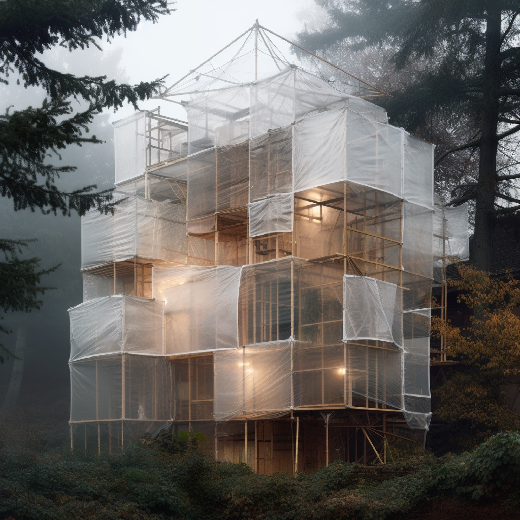 AI-generated render of a contemporary house, straight-on elevation view