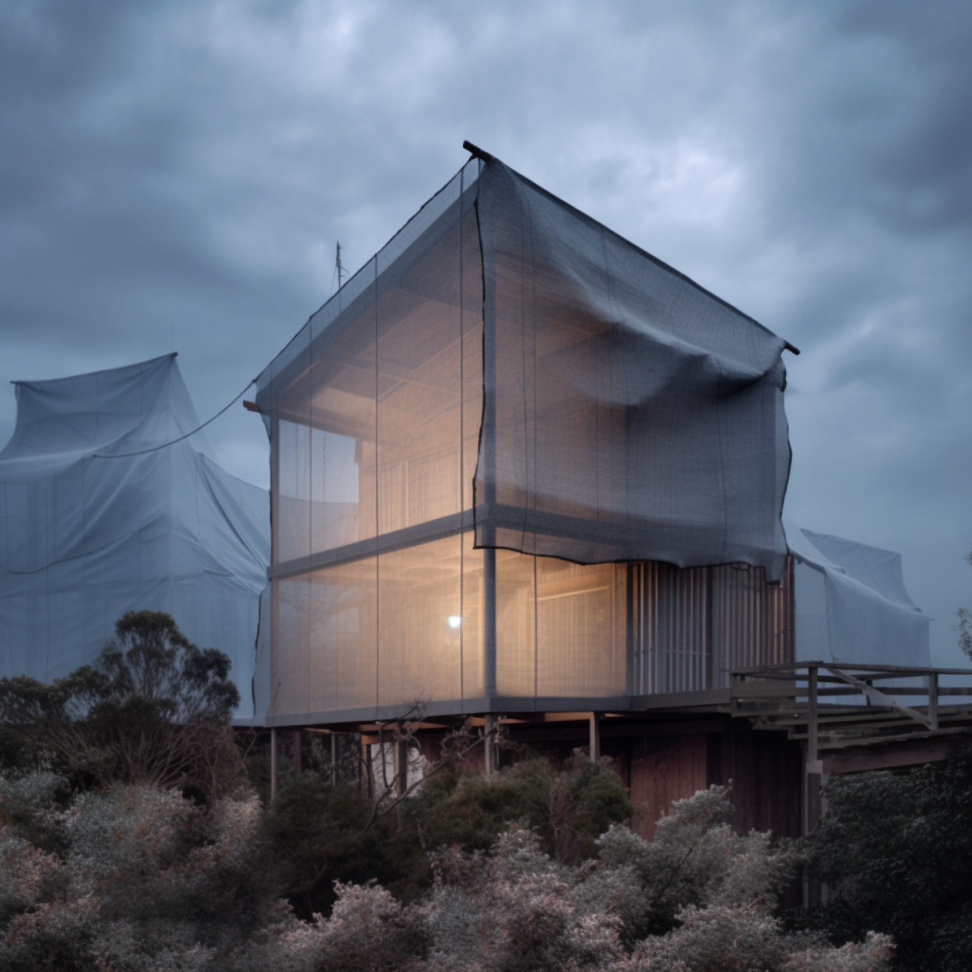 AI-generated render of a contemporary house, straight-on elevation view