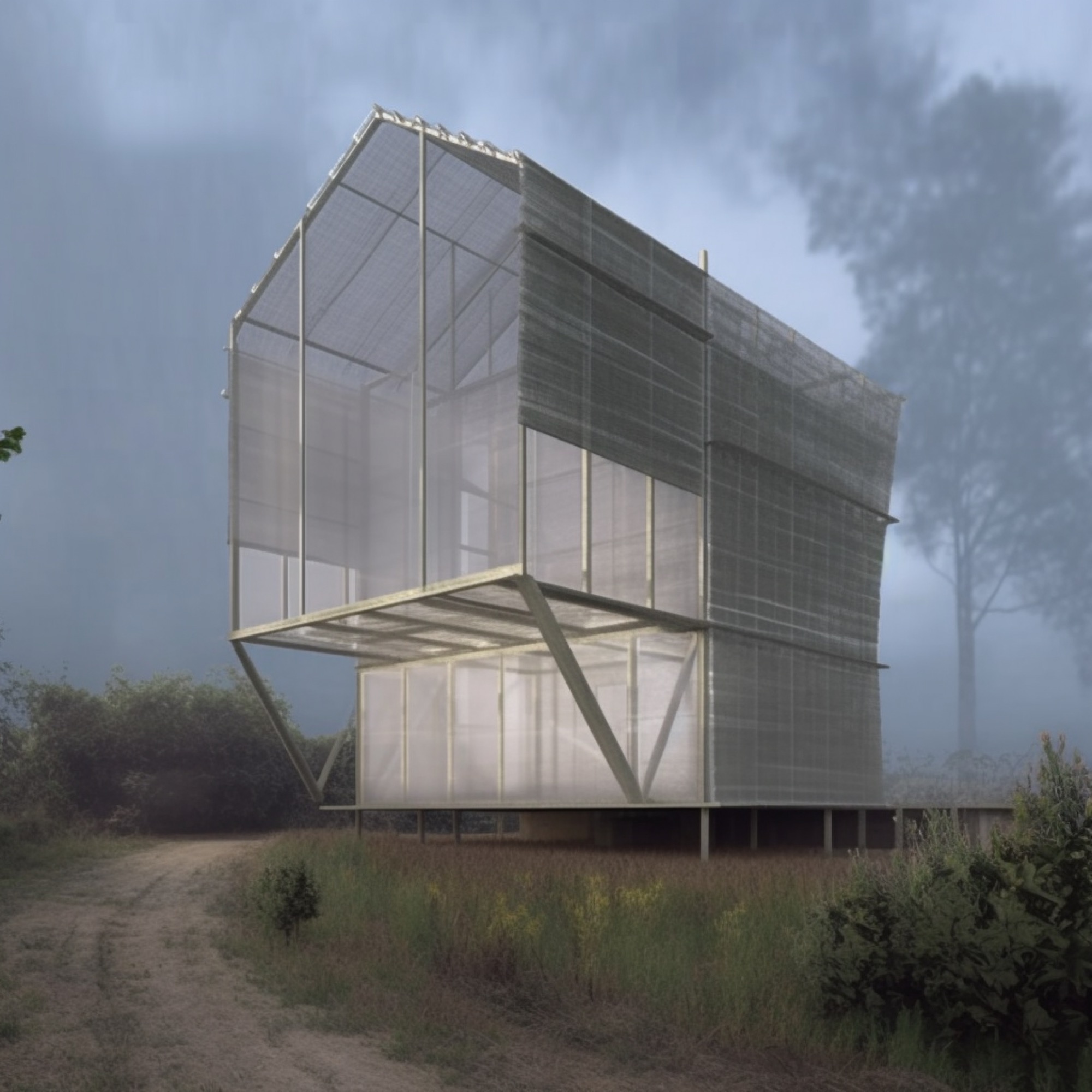 AI-generated render of a contemporary house, straight-on elevation view