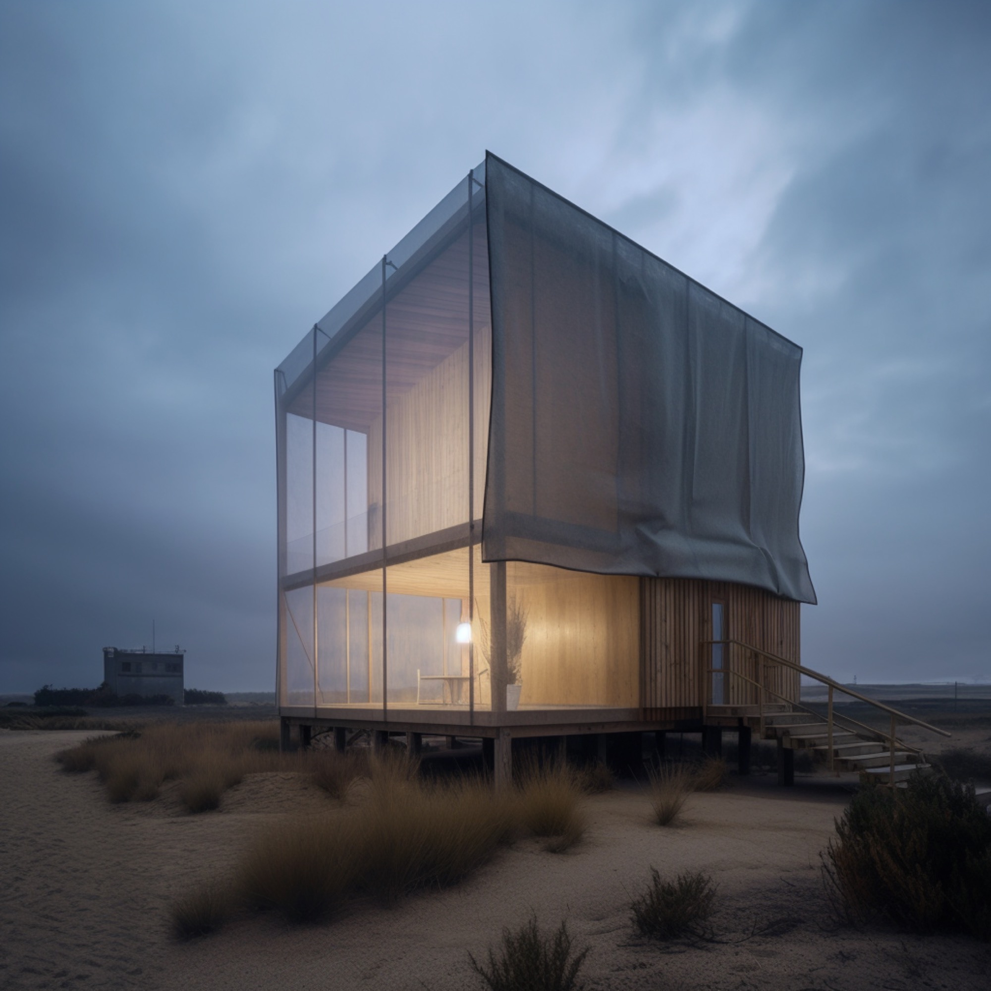 AI-generated render of a contemporary house, straight-on elevation view