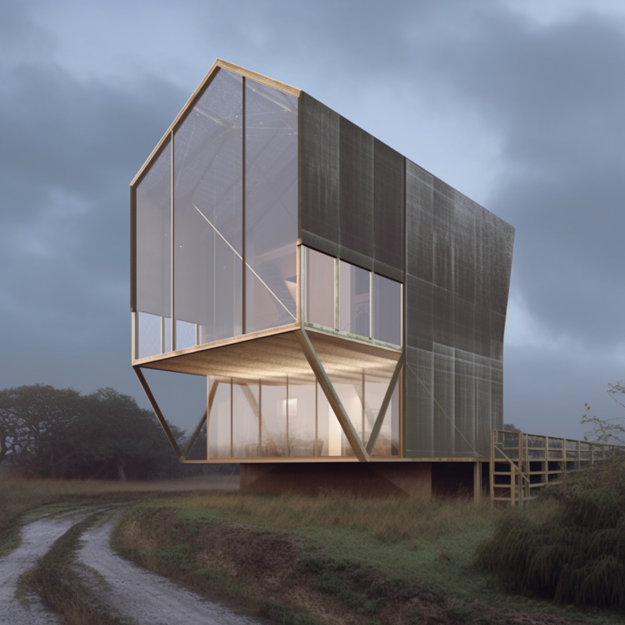 AI-generated render of a contemporary house, straight-on elevation view