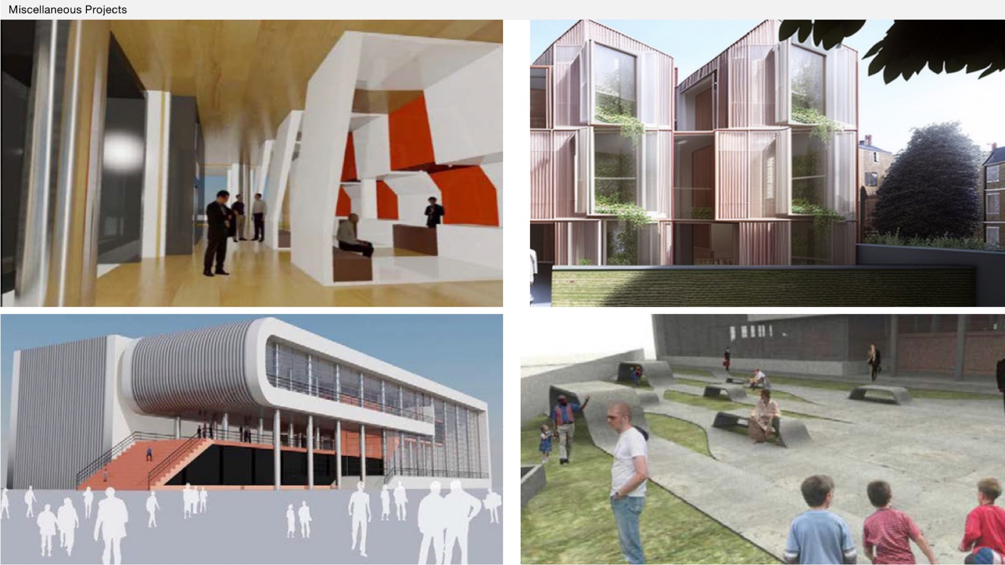 Composite of architectural renders and drawings