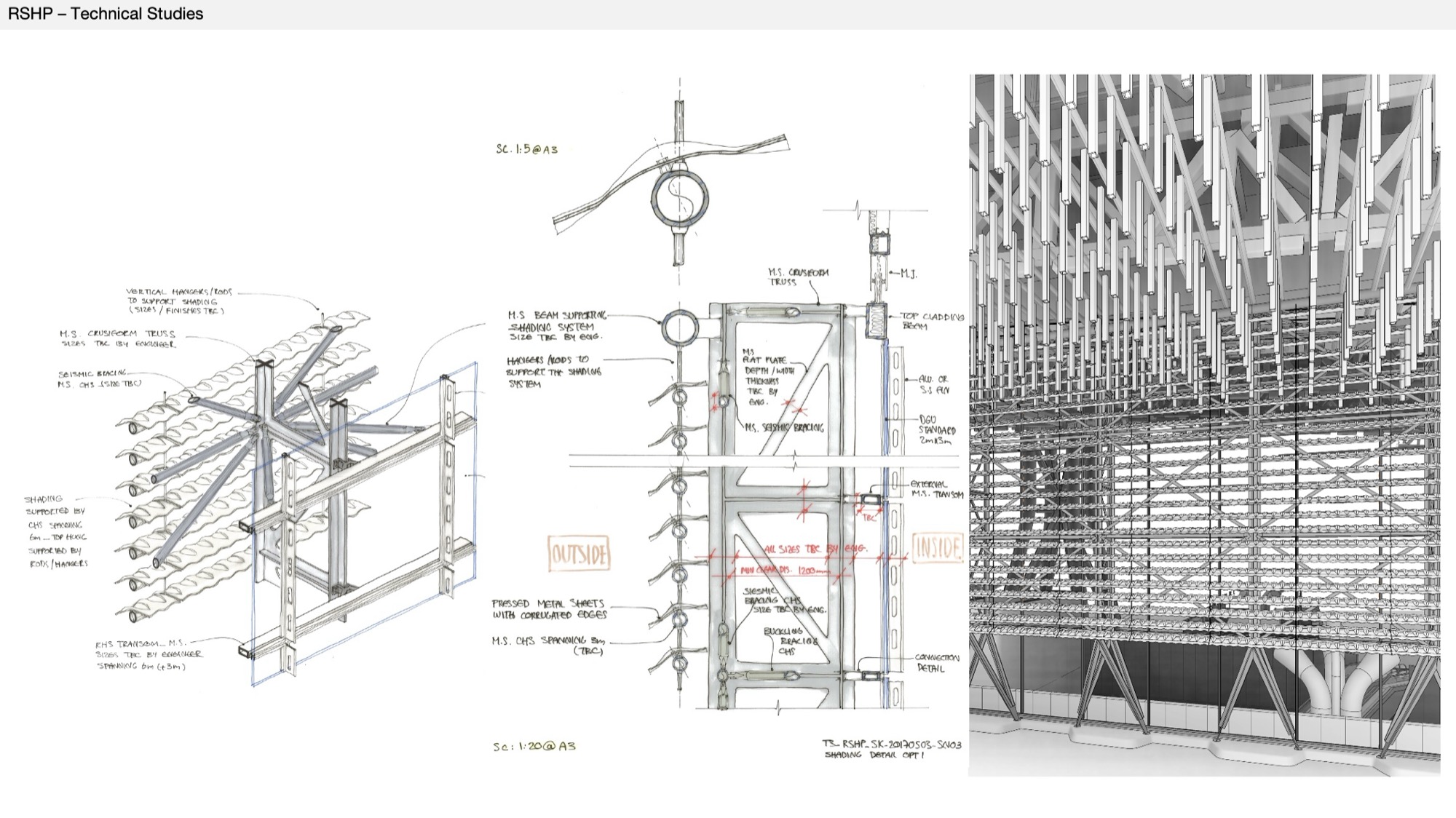 Technical shading study sketch for Taiyuan Airport Terminal 3