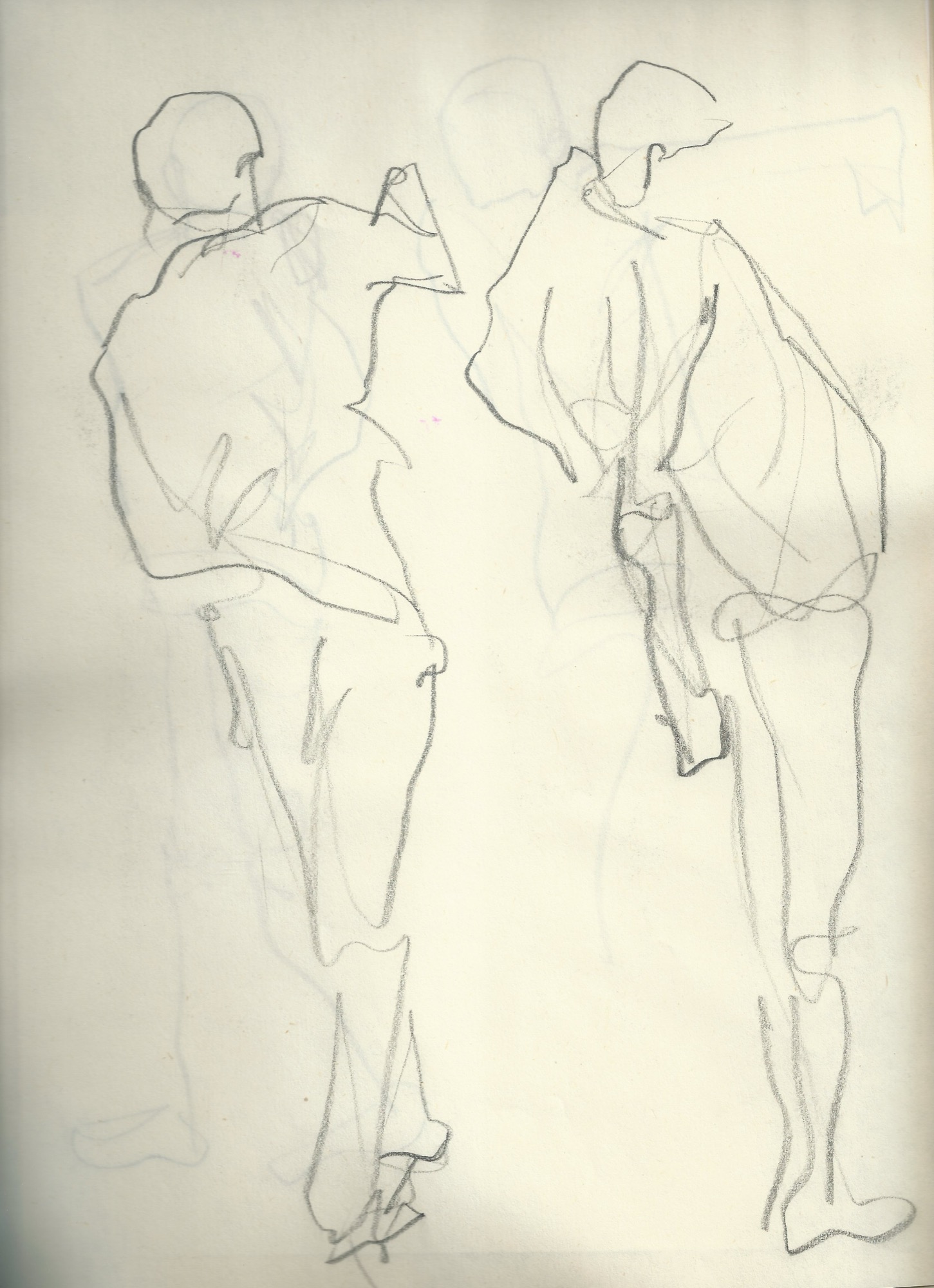 Gestural pencil life-drawing study of two figures