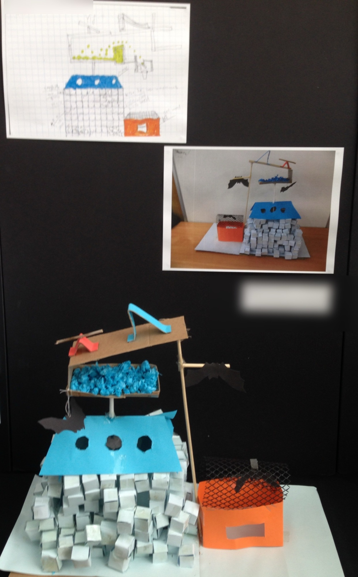 Imaginative Design commendation: a pupil’s bat house design, drawing and model, name withheld for privacy