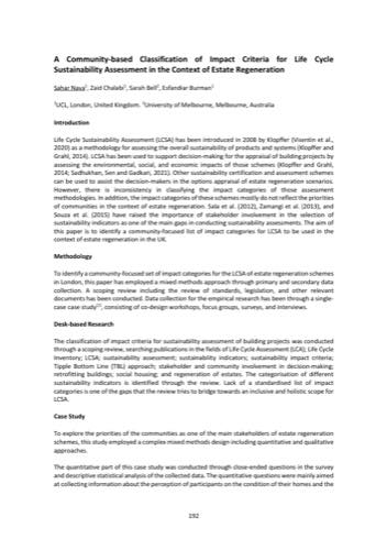 First page of A Community-based Whole Lifecycle Carbon Assessment: Case Study of a London Estate Community Plan
