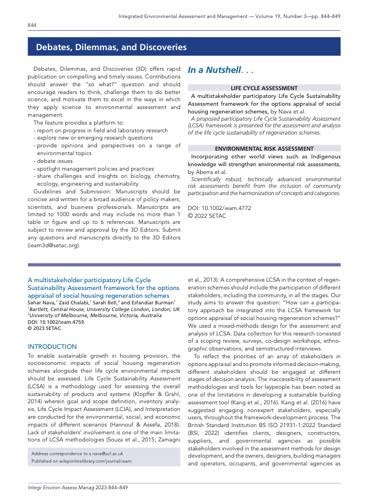 First page of A Multistakeholder Participatory Life Cycle Sustainability Assessment Framework for the Options Appraisal of Social Housing Regeneration Schemes