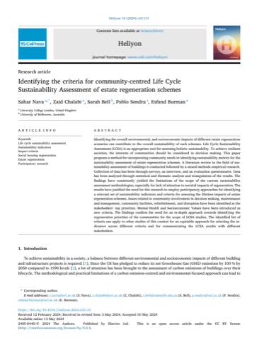 First page of Identifying the Criteria for Community-Centred Life Cycle Sustainability Assessment of Estate Regeneration Schemes